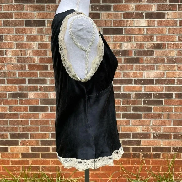 100% Silk Large Daisy Fuentes Black Cream Sequin V-neck Lace Cami Top - Picture 4 of 8